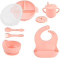 Silicone Baby Feeding Set - Perfect silicone plates for baby & Toddler Plates with lid, Baby Bowls with Suction, Baby Utensils - Baby Led Weaning Supplies & Eating Essentials - (Peach)