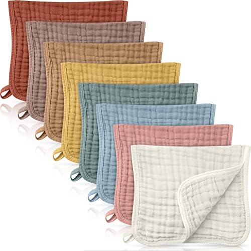 8 Packs Muslin Burp Cloths Large 20" x 10", 6 Layers Unisex Baby Absorbent 100% by Remagr