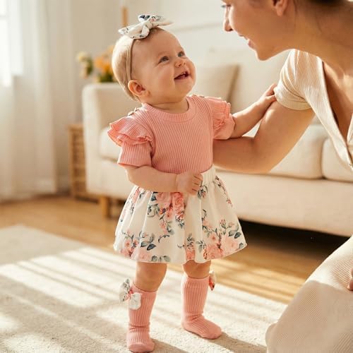 Giraropa Newborn Baby Girl Clothes Smocked Bubble Romper Dress + Socks + - Image 3