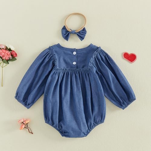 Baby Girl Denim Outfit Button Romper Jean Jumpsuit Shorts Overalls Toddler - Image 6