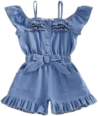 Baby Girl Denim Outfit Button Romper Jean Jumpsuit Shorts Overalls Toddler by Emmababy