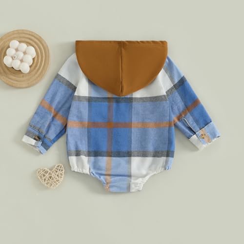 Douhoow Baby Boy Hooded Romper Long Sleeve Boy Plaid Hoodies Baby Jacket Infant - Image 3
