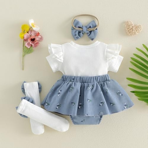 Giraropa Newborn Baby Girl Clothes Smocked Bubble Romper Dress + Socks + - Image 5