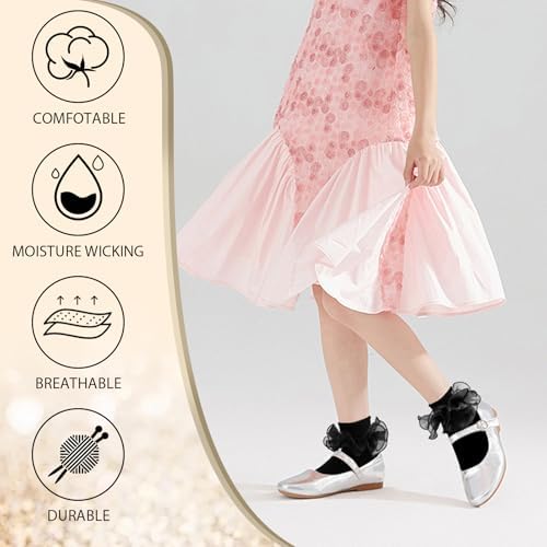 Girls Ruffle Socks Double Lace Turn Cuff Frilly Church Dress Socks - Image 4