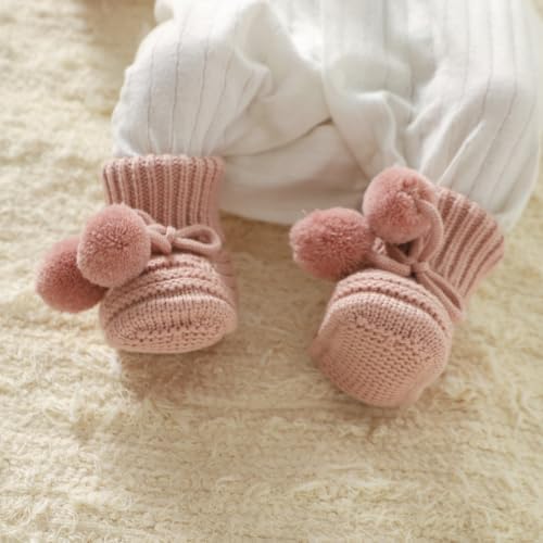 Baby Hats and Booties Set Newborn Knit Pompom Beanie Caps Shoes Winter - Image 4