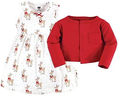 Hudson Baby Infant and Toddler Girls Cotton Dress and Cardigan Set - Image 3