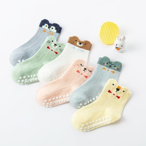 Aroveea Toddler Socks Non Slip Grip Ankle Baby 12 Pack - Image 2