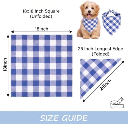 Blue Gingham Dog Bandana, Cotton Linen Adjustable Triangle Dog Scarf Plaid Pet - Image 2