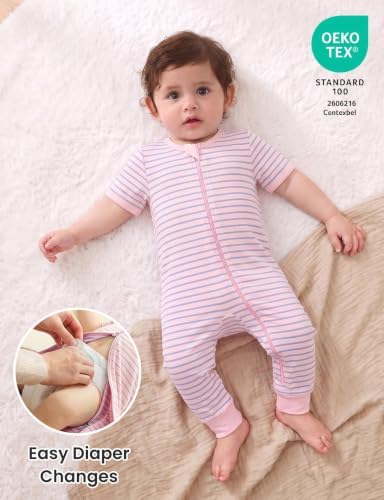 Jimonda Baby Romper Short Sleeve Cotton Pajamas 2-Way Zipper - Image 4