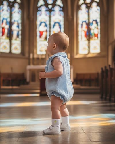 Baptism Socks for Baby Newborn White Turn Cuff Cross Socks, Toddler Ruffle Sock - Image 3
