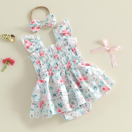 Newborn Baby Girls Summer Clothes Ruffle Sleeveless Pleated Smocked Bubble - Image 5