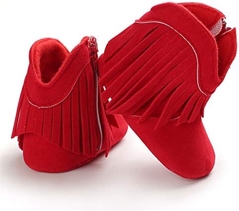 Timatego Baby Girl Cowboy Tassel Boots Side Zipper Non Slip Stay On Booties - Image 3