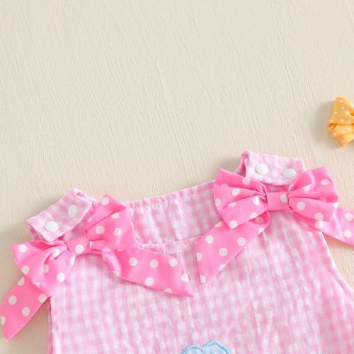 Newborn Baby Girl Summer Outfit Sleeveless Bubble Romper Gingham Bodysuit - Image 6