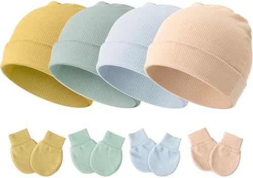 Newborn Baby Hats and Mittens Set by AQOKKA