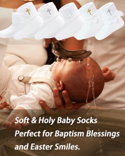 Baptism Socks for Baby Newborn White Turn Cuff Cross Socks, Toddler Ruffle Sock - Image 5