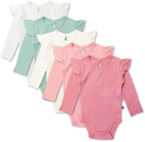 HonestBaby Baby Girls' 5-pack Long Sleeve Ruffle Shoulder Bodysuits 100% by HonestBaby