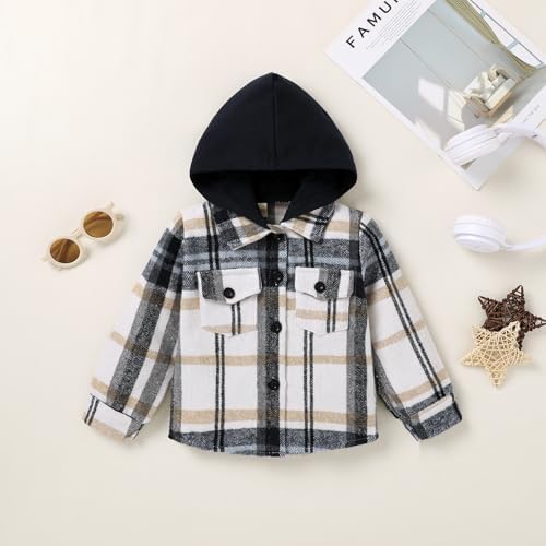 YOUNGER STAR Toddler Kids Boys Girls Flannel Hooded Plaid Shirt Button Baby Red - Image 3