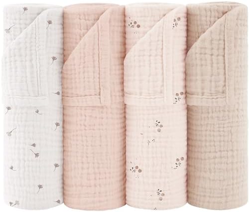 Susurration Muslin Burp Cloths 24x24 Inches Ultra Soft 100% Cotton | 4 Pack by Susurration