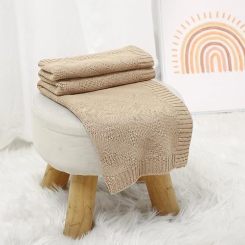 Avibae Knitted Baby Throw Blanket, Solid Color Swaddling Receiving Blanket - Image 5