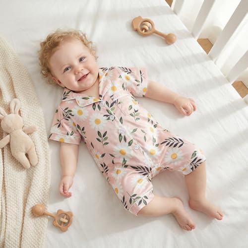 Kuriozud Baby Girl Boy Romper Pajamas Onesie Short Sleeve Button Down Pjs - Image 3