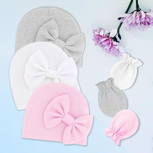 Newborn Baby Hats Mittens Sets Bow Infant Caps Gloves No Scratch Mitten Beanie - Image 6