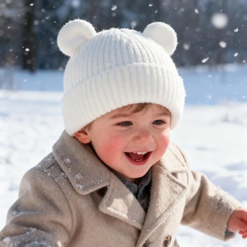 Bear Baby Beanie Knitted Baby Winter Hat Infant Toddler Boys Girls Beanie - Image 3