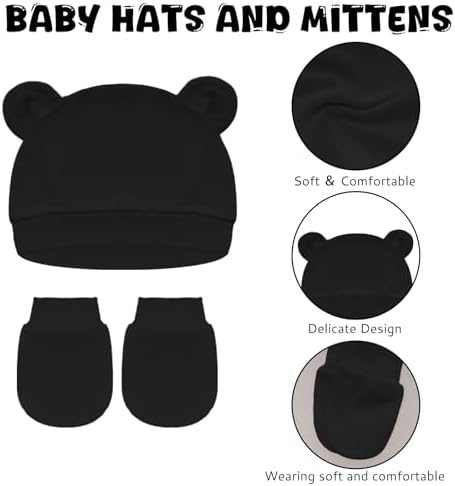 Newborn Baby Hats and Mittens Set Bear Ear Baby Beanie No Scratchs Gloves - Image 3