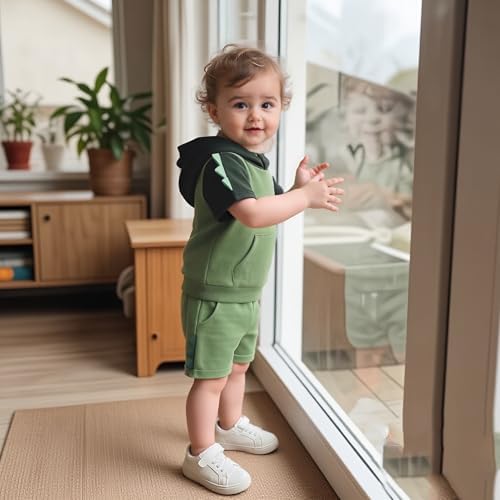 Toddler Baby Boy Hooded Dinosaur Summer Outfit Funny T-Shirt Shorts Set - Image 5