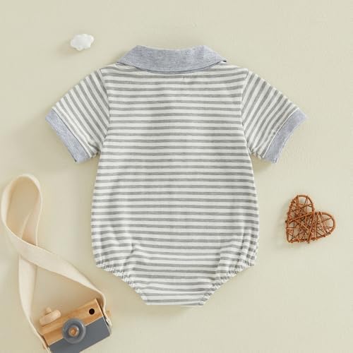VISGOGO Baby Boy Striped Romper Waffle Short Sleeve Button Oversized Bodysuit - Image 7
