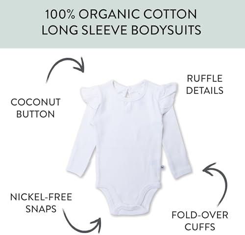 HonestBaby Baby Girls' 5-pack Long Sleeve Ruffle Shoulder Bodysuits 100% - Image 2