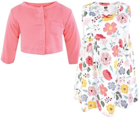 Hudson Baby Infant and Toddler Girls Cotton Dress and Cardigan Set - Image 3