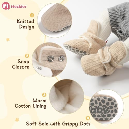 Meckior Newborn Infant Baby Girls Boys Warm Fleece Winter Booties First Walkers - Image 5