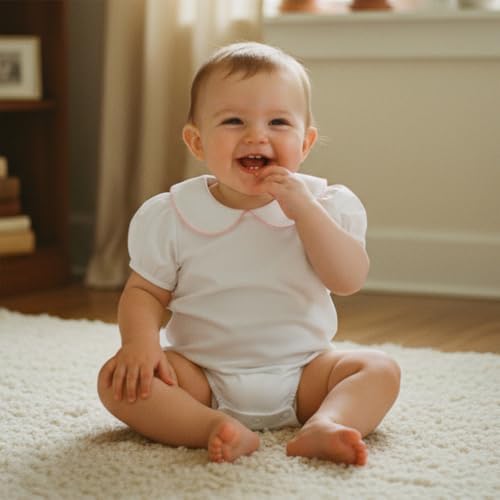 Baby Boy Girl Bubble Romper Short Sleeve Collar Summer Bodysuit - Image 2