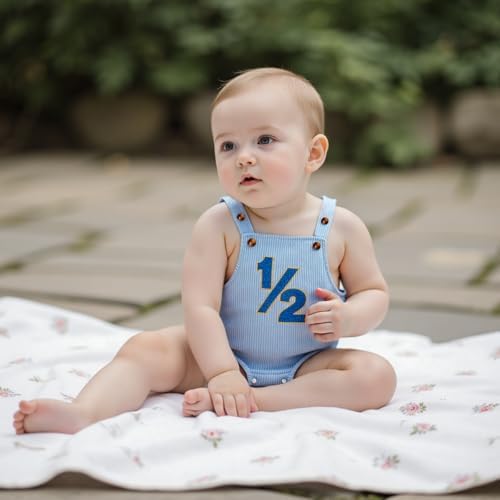 Honganda Baby Boy 1/2 Birthday Outfit Half Way to One Cake Smash Romper - Image 3