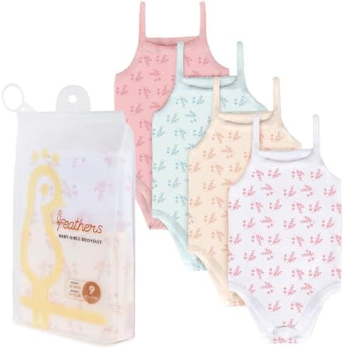 Feathers Baby Girl Leafy Tank Top Bodysuit One Piece 4 Pack, Sizes 3M-36M - Image 6