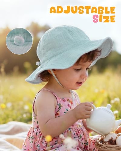HONGTEYA Baby Sun Hat Muslin Wide Brim Toddler Girl Beach Bucket Hat - Image 5