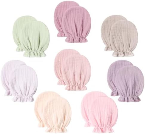 8 Pairs Newborn Baby Muslin Cotton Mittens 0-6 Months No Scratch Elastic Wrist by Fashion+Accessories+for+Women