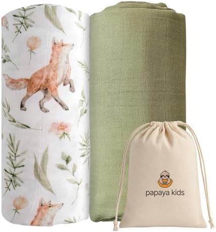 Muslin Swaddle Blankets for Newborns, Breathable Woodland Receiving Blankets by PapayaKids