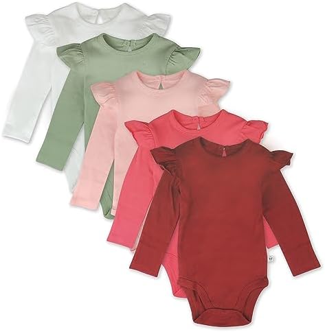 HonestBaby Baby Girls' 5-pack Long Sleeve Ruffle Shoulder Bodysuits 100% by HonestBaby