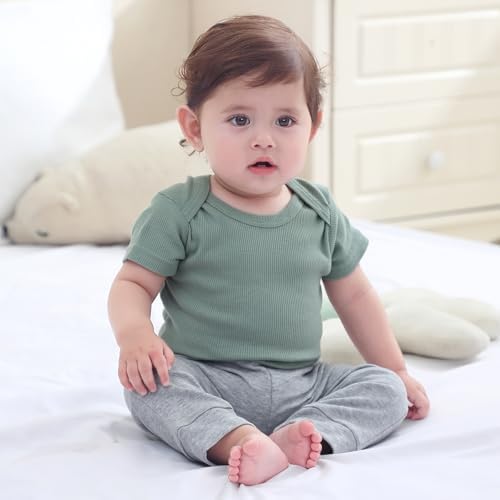 Ruliby Baby Bodysuit and Pant Set Summer Ribbed Mix Match Infant Clothes - Image 2