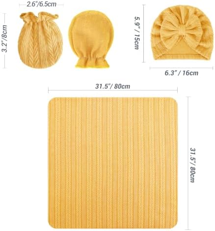 AQOKKA Newborn Receiving Blanket Wheat Ear Bow Hat Mitten Set | 4 Set Receiving - Image 2