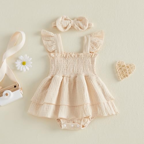 Newborn Baby Girls Summer Clothes Ruffle Sleeveless Pleated Smocked Bubble - Image 5