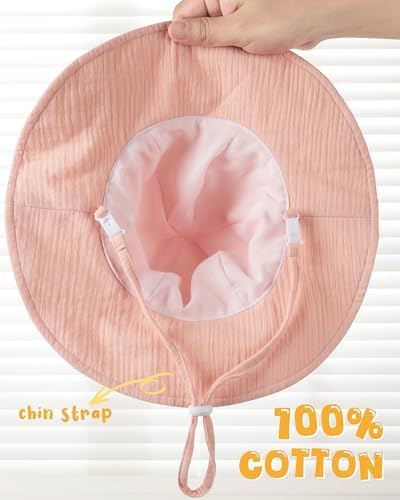 HONGTEYA Baby Sun Hat Muslin Wide Brim Toddler Girl Beach Bucket Hat - Image 4