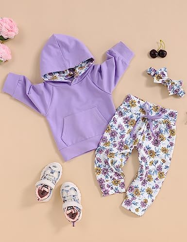 oklady Baby Girl Clothes, Hoodie Tops Floral Pant - Image 2