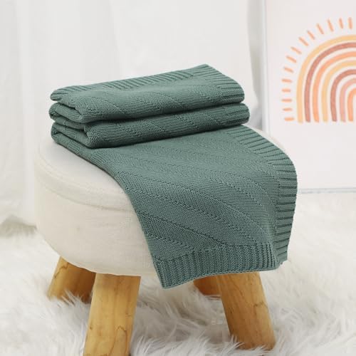 Avibae Knitted Baby Throw Blanket, Solid Color Swaddling Receiving Blanket - Image 5