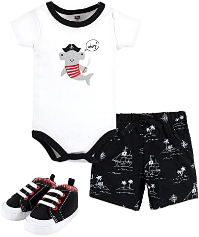 Hudson Baby Unisex Baby Cotton Bodysuit, Shorts and Shoe Set by HudsonBaby