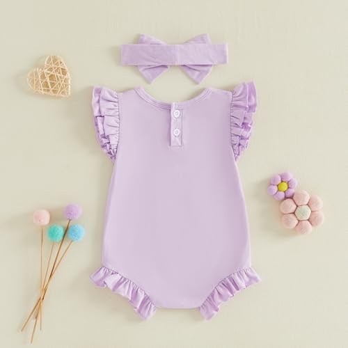 Newborn Baby Girl Bubble Romper Sleeveless Ruffle Onesie Solid Bodysuit - Image 6