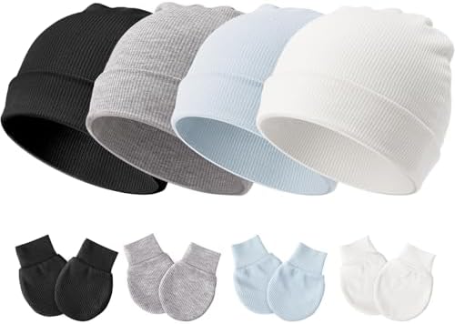Newborn Baby Hats and Mittens Set by AQOKKA