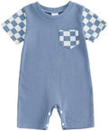 Newborn Baby Boy Girl Clothes Checkered Plaid Romper Waffle Knit Short Sleeve by Doqcey
