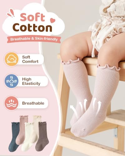 Toddler Girl Ruffle Socks Baby Girls Knee High Socks - Image 3